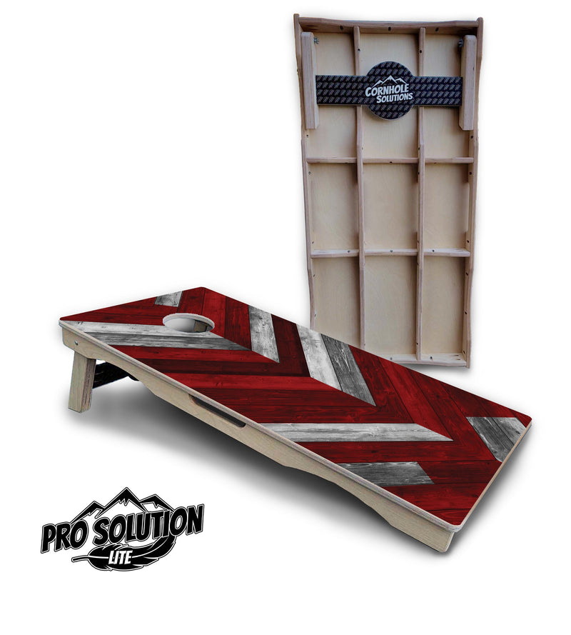 Pro Solution Elite - Red Herringbone - Professional Tournament Cornhole Boards 3/4" Baltic Birch - Zero Bounce Zero Movement Vertical Interlocking Braces for Extra Weight & Stability +Double Thick Legs +Airmail Blocker