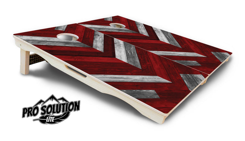 Pro Solution Elite - Red Herringbone - Professional Tournament Cornhole Boards 3/4" Baltic Birch - Zero Bounce Zero Movement Vertical Interlocking Braces for Extra Weight & Stability +Double Thick Legs +Airmail Blocker