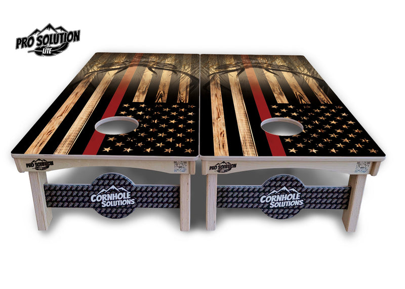 Pro Solution Elite - Red Line Deer & Fish Flag Design Options - Professional Tournament Cornhole Boards 3/4" Baltic Birch - Zero Bounce Zero Movement Vertical Interlocking Braces for Extra Weight & Stability +Double Thick Legs +Airmail Blocker