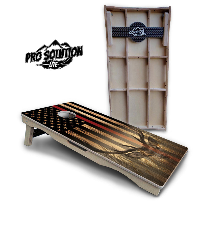 Pro Solution Elite - Red Line Deer & Fish Flag Design Options - Professional Tournament Cornhole Boards 3/4" Baltic Birch - Zero Bounce Zero Movement Vertical Interlocking Braces for Extra Weight & Stability +Double Thick Legs +Airmail Blocker