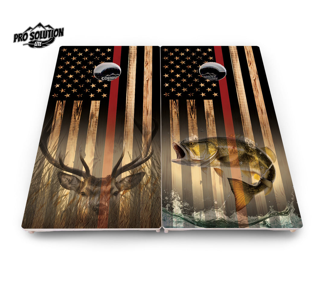 Red Line Deer & Fish Flag Cornhole Boards - Pro Solution Elite Series
