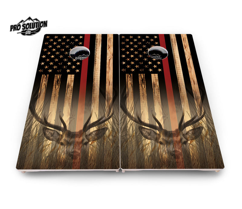 Pro Solution Elite - Red Line Deer & Fish Flag Design Options - Professional Tournament Cornhole Boards 3/4" Baltic Birch - Zero Bounce Zero Movement Vertical Interlocking Braces for Extra Weight & Stability +Double Thick Legs +Airmail Blocker