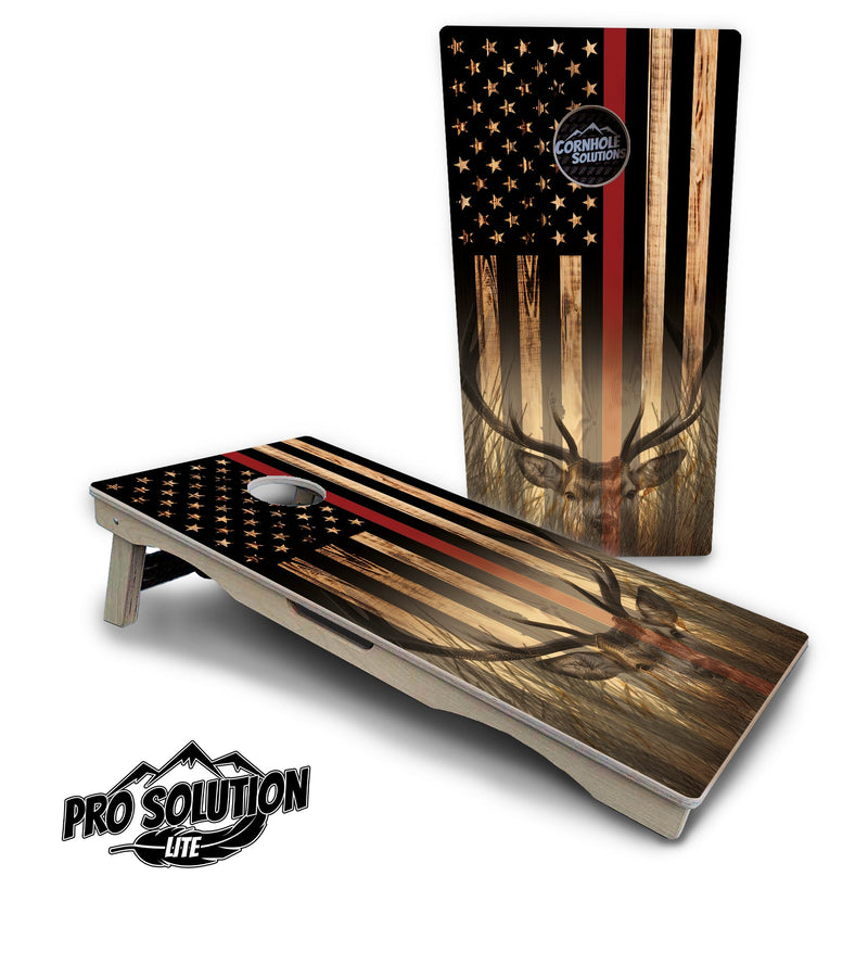 Pro Solution Elite - Red Line Deer & Fish Flag Design Options - Professional Tournament Cornhole Boards 3/4" Baltic Birch - Zero Bounce Zero Movement Vertical Interlocking Braces for Extra Weight & Stability +Double Thick Legs +Airmail Blocker