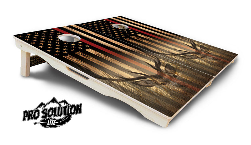 Pro Solution Elite - Red Line Deer & Fish Flag Design Options - Professional Tournament Cornhole Boards 3/4" Baltic Birch - Zero Bounce Zero Movement Vertical Interlocking Braces for Extra Weight & Stability +Double Thick Legs +Airmail Blocker