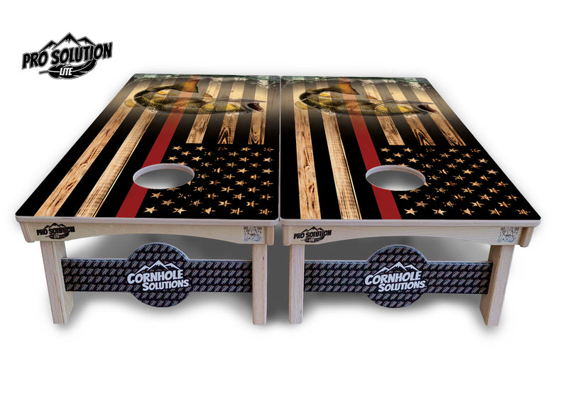 Pro Solution Lite - Red Line Deer & Fish Flag Design Options - Professional Tournament Cornhole Boards 3/4" Baltic Birch - Zero Bounce Zero Movement Vertical Interlocking Braces for Extra Weight & Stability +Double Thick Legs +Airmail Blocker