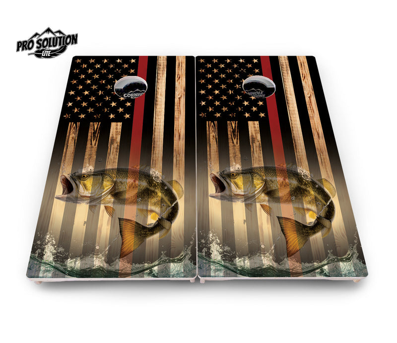 Pro Solution Elite - Red Line Deer & Fish Flag Design Options - Professional Tournament Cornhole Boards 3/4" Baltic Birch - Zero Bounce Zero Movement Vertical Interlocking Braces for Extra Weight & Stability +Double Thick Legs +Airmail Blocker