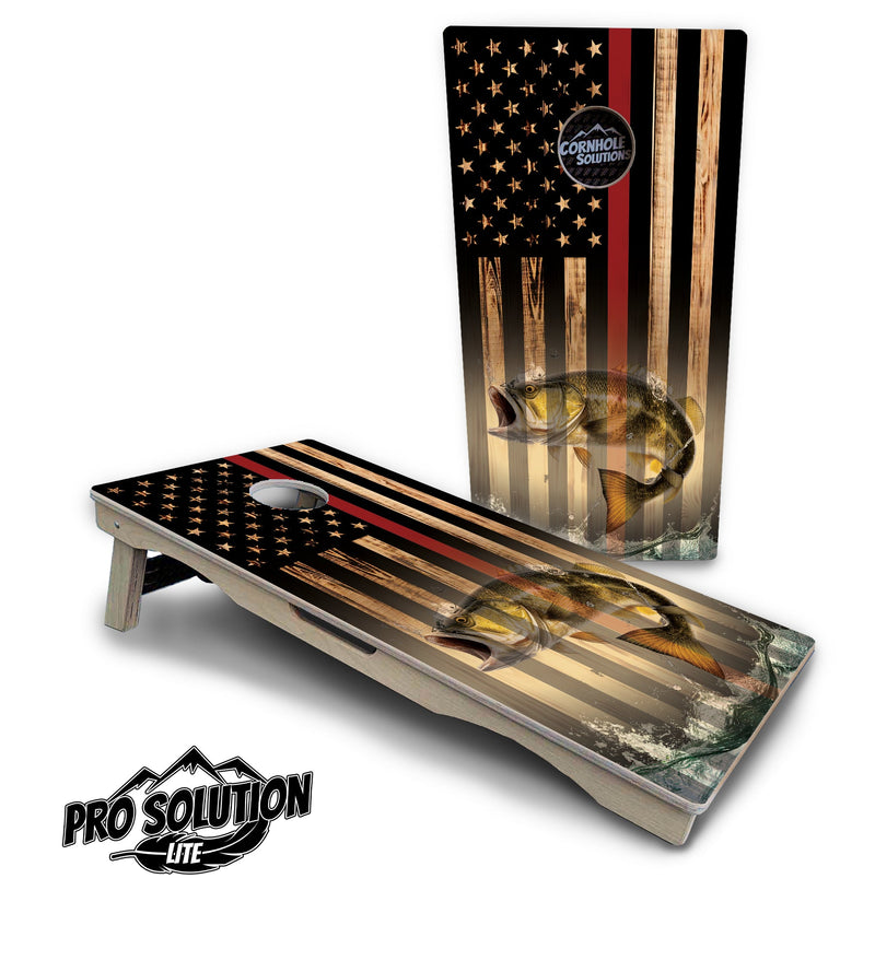 Pro Solution Elite - Red Line Deer & Fish Flag Design Options - Professional Tournament Cornhole Boards 3/4" Baltic Birch - Zero Bounce Zero Movement Vertical Interlocking Braces for Extra Weight & Stability +Double Thick Legs +Airmail Blocker