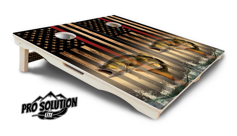 Pro Solution Elite - Red Line Deer & Fish Flag Design Options - Professional Tournament Cornhole Boards 3/4" Baltic Birch - Zero Bounce Zero Movement Vertical Interlocking Braces for Extra Weight & Stability +Double Thick Legs +Airmail Blocker