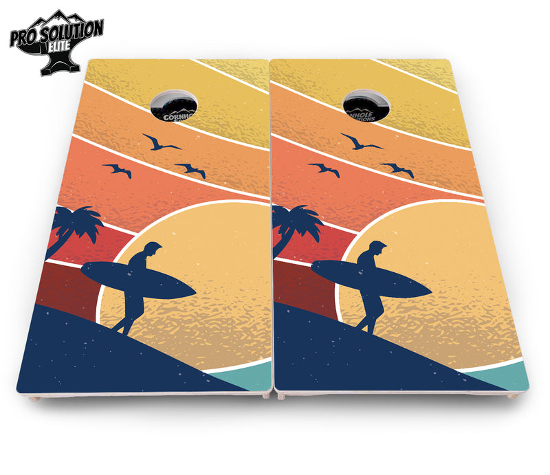 Pro Solution Elite - Retro Beach Design Options - Professional Tournament Cornhole Boards 3/4" Baltic Birch - Zero Bounce Zero Movement Vertical Interlocking Braces for Extra Weight & Stability +Double Thick Legs +Airmail Blocker