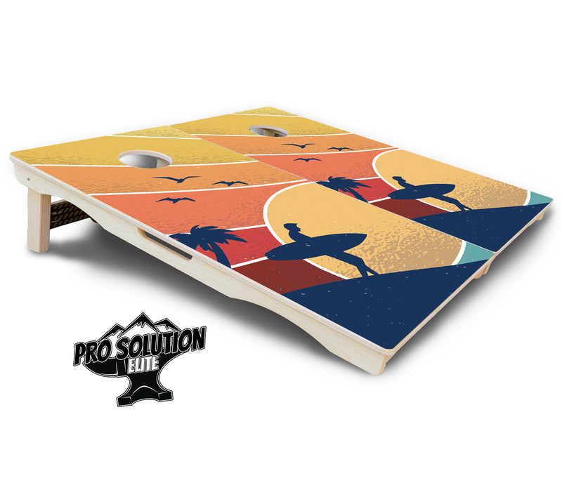 Pro Solution Elite - Retro Beach Design Options - Professional Tournament Cornhole Boards 3/4" Baltic Birch - Zero Bounce Zero Movement Vertical Interlocking Braces for Extra Weight & Stability +Double Thick Legs +Airmail Blocker