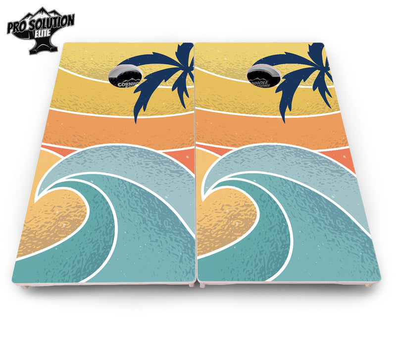 Pro Solution Elite - Retro Beach Design Options - Professional Tournament Cornhole Boards 3/4" Baltic Birch - Zero Bounce Zero Movement Vertical Interlocking Braces for Extra Weight & Stability +Double Thick Legs +Airmail Blocker