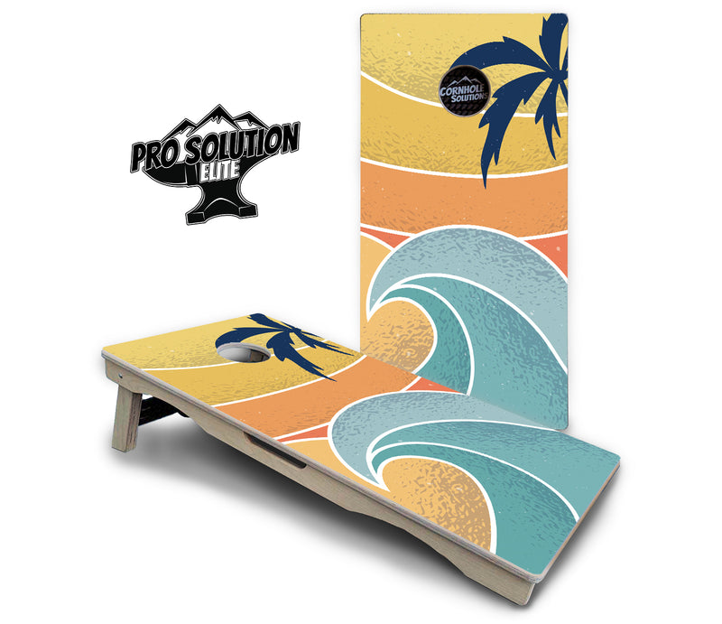 Pro Solution Elite - Retro Beach Design Options - Professional Tournament Cornhole Boards 3/4" Baltic Birch - Zero Bounce Zero Movement Vertical Interlocking Braces for Extra Weight & Stability +Double Thick Legs +Airmail Blocker