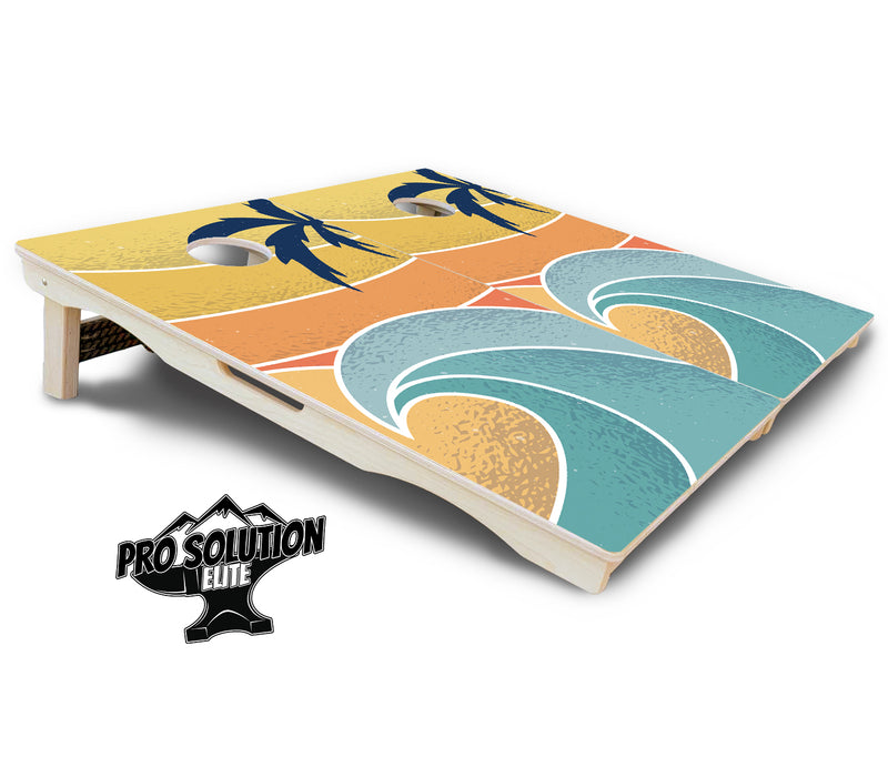 Pro Solution Elite - Retro Beach Design Options - Professional Tournament Cornhole Boards 3/4" Baltic Birch - Zero Bounce Zero Movement Vertical Interlocking Braces for Extra Weight & Stability +Double Thick Legs +Airmail Blocker