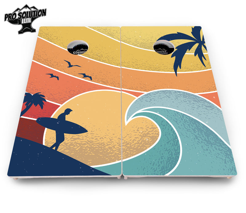 Pro Solution Elite - Retro Beach Design Options - Professional Tournament Cornhole Boards 3/4" Baltic Birch - Zero Bounce Zero Movement Vertical Interlocking Braces for Extra Weight & Stability +Double Thick Legs +Airmail Blocker