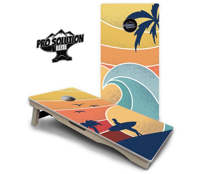 Pro Solution Elite - Retro Beach Design Options - Professional Tournament Cornhole Boards 3/4" Baltic Birch - Zero Bounce Zero Movement Vertical Interlocking Braces for Extra Weight & Stability +Double Thick Legs +Airmail Blocker