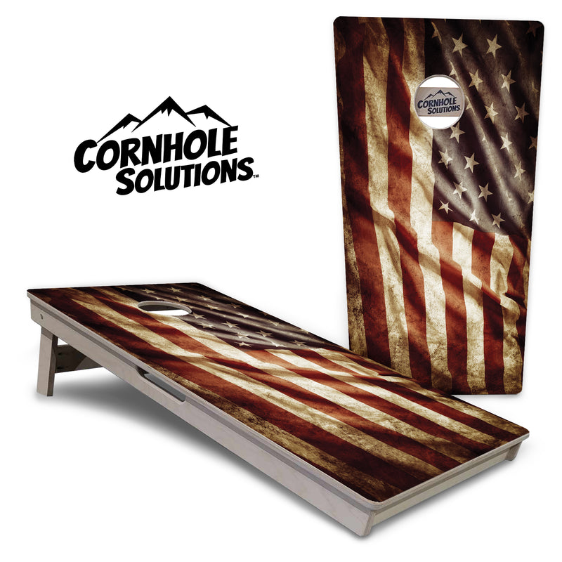 Tournament Boards - Rustic Wavy Flag - Professional Tournament 2'x4' Regulation Cornhole Set - 3/4″ Baltic Birch + UV Direct Print + UV Clear Coat