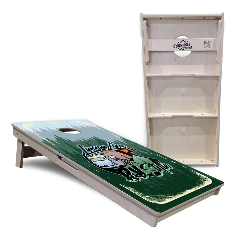 Tournament Boards - Living Life RV Style - Professional Tournament 2'x4' Regulation Cornhole Set - 3/4″ Baltic Birch - UV Direct Print + UV Clear Coat
