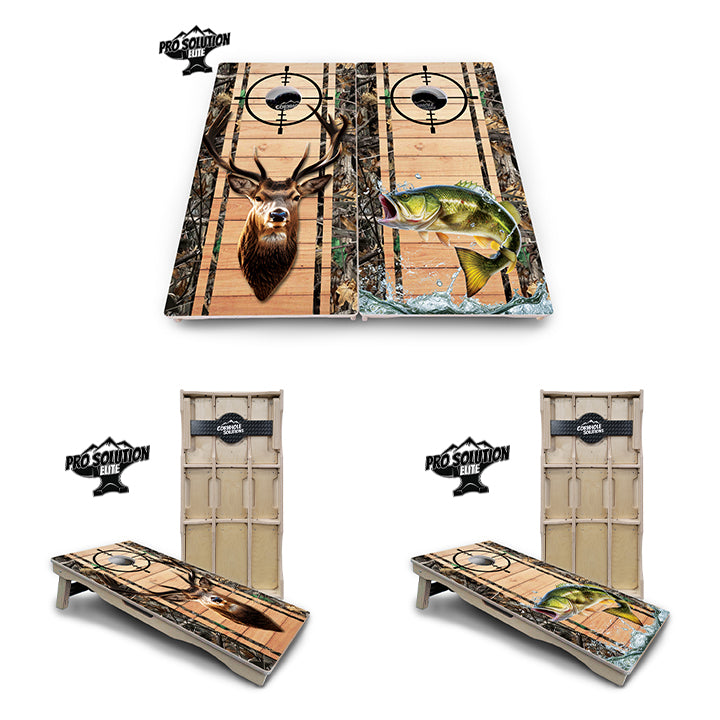 Pro Solution Elite - Scope Deer & Fish Plank Design Options - Professional Tournament Cornhole Boards 3/4" Baltic Birch - Zero Bounce Zero Movement Vertical Interlocking Braces for Extra Weight & Stability +Double Thick Legs +Airmail Blocker