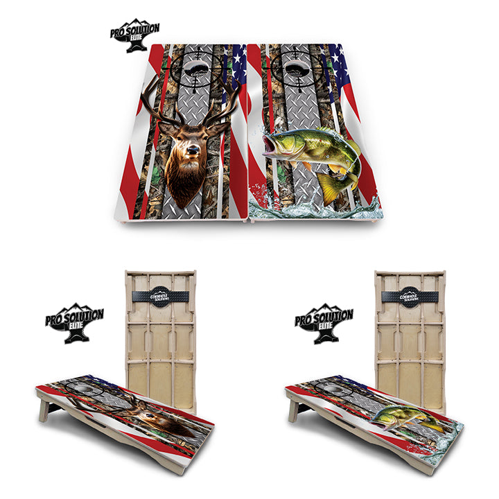 Pro Solution Elite - Scope Deer & Fish Design Options - Professional Tournament Cornhole Boards 3/4" Baltic Birch - Zero Bounce Zero Movement Vertical Interlocking Braces for Extra Weight & Stability +Double Thick Legs +Airmail Blocker