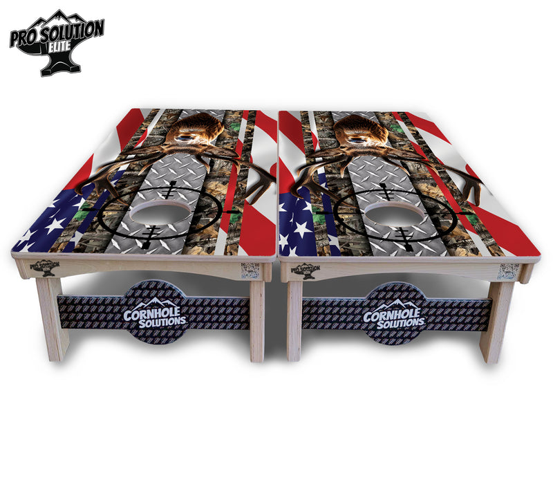 Pro Solution Elite - Scope Deer & Fish Design Options - Professional Tournament Cornhole Boards 3/4" Baltic Birch - Zero Bounce Zero Movement Vertical Interlocking Braces for Extra Weight & Stability +Double Thick Legs +Airmail Blocker