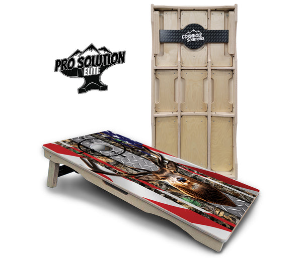 Pro Solution Elite - Scope Deer & Fish Design Options - Professional Tournament Cornhole Boards 3/4" Baltic Birch - Zero Bounce Zero Movement Vertical Interlocking Braces for Extra Weight & Stability +Double Thick Legs +Airmail Blocker