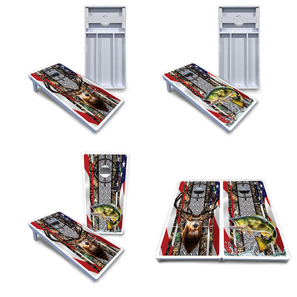 Waterproof - Scope Deer & Fish Design Options - All Weather Boards "Outdoor Solution" 18mm(3/4")Direct UV Printed - Regulation 2' by 4' Cornhole Boards (Set of 2 Boards) Double Thick Legs, with Leg Brace & Dual Support Braces!