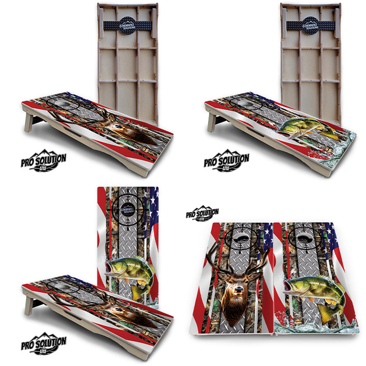 Pro Solution Lite - Scope Deer & Fish Design Options - Professional Tournament Cornhole Boards 3/4" Baltic Birch - Zero Bounce Zero Movement Vertical Interlocking Braces for Extra Weight & Stability +Double Thick Legs +Airmail Blocker