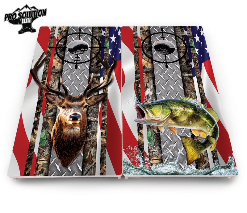 Pro Solution Elite - Scope Deer & Fish Design Options - Professional Tournament Cornhole Boards 3/4" Baltic Birch - Zero Bounce Zero Movement Vertical Interlocking Braces for Extra Weight & Stability +Double Thick Legs +Airmail Blocker