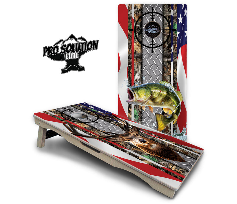 Pro Solution Elite - Scope Deer & Fish Design Options - Professional Tournament Cornhole Boards 3/4" Baltic Birch - Zero Bounce Zero Movement Vertical Interlocking Braces for Extra Weight & Stability +Double Thick Legs +Airmail Blocker