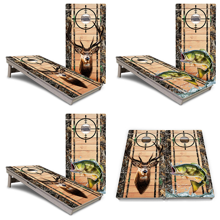 Tournament Boards - Scope Deer & Fish Plank Design Options - Professional Tournament 2'x4' Regulation Cornhole Set - 3/4″ Baltic Birch + UV Direct Print + UV Clear Coat