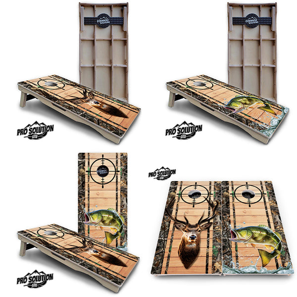 Pro Solution Lite - Scope Deer & Fish Plank Design Options - Professional Tournament Cornhole Boards 3/4" Baltic Birch - Zero Bounce Zero Movement Vertical Interlocking Braces for Extra Weight & Stability +Double Thick Legs +Airmail Blocker