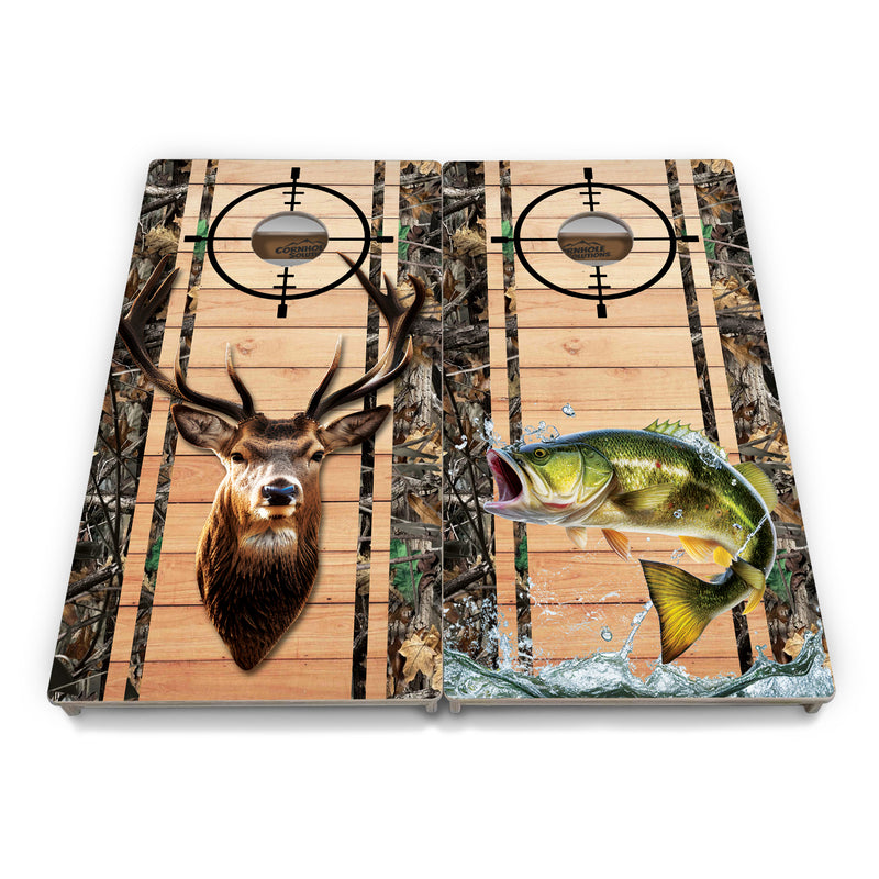 Tournament Boards - Scope Deer & Fish Plank Design Options - Professional Tournament 2'x4' Regulation Cornhole Set - 3/4″ Baltic Birch + UV Direct Print + UV Clear Coat