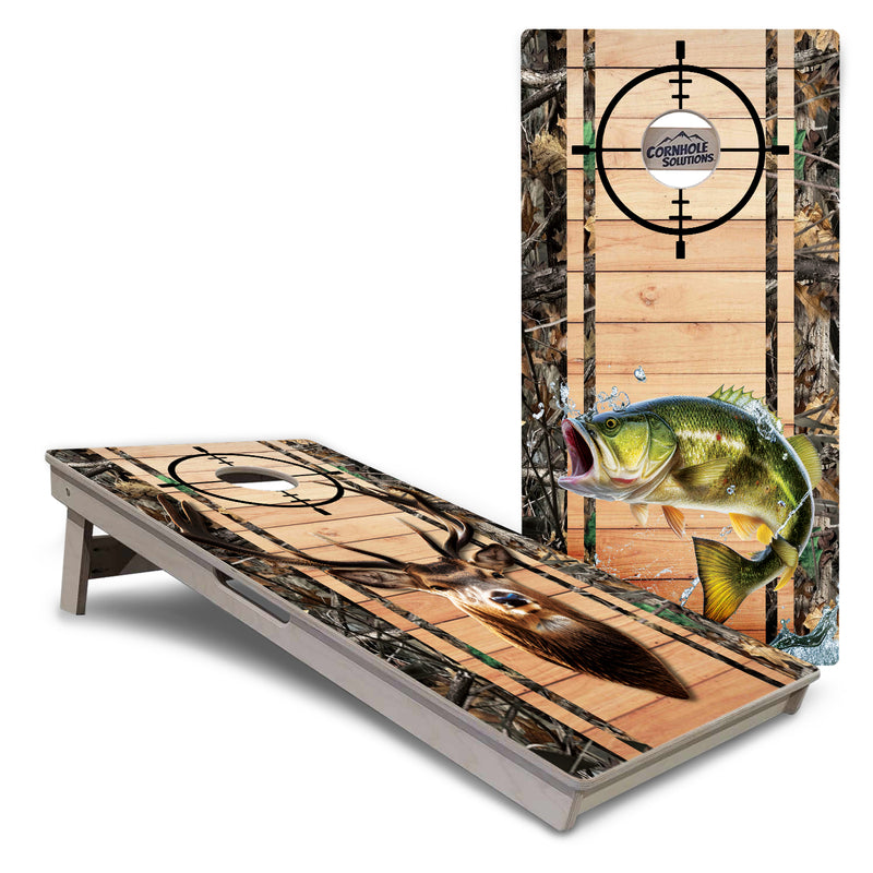 Tournament Boards - Scope Deer & Fish Plank Design Options - Professional Tournament 2'x4' Regulation Cornhole Set - 3/4″ Baltic Birch + UV Direct Print + UV Clear Coat