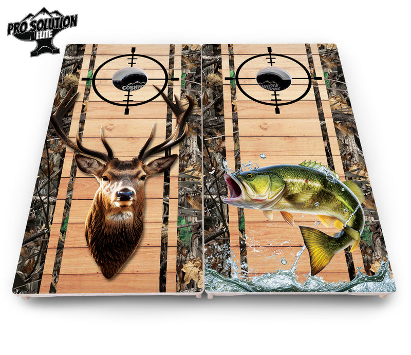 Pro Solution Elite - Scope Deer & Fish Plank Design Options - Professional Tournament Cornhole Boards 3/4" Baltic Birch - Zero Bounce Zero Movement Vertical Interlocking Braces for Extra Weight & Stability +Double Thick Legs +Airmail Blocker