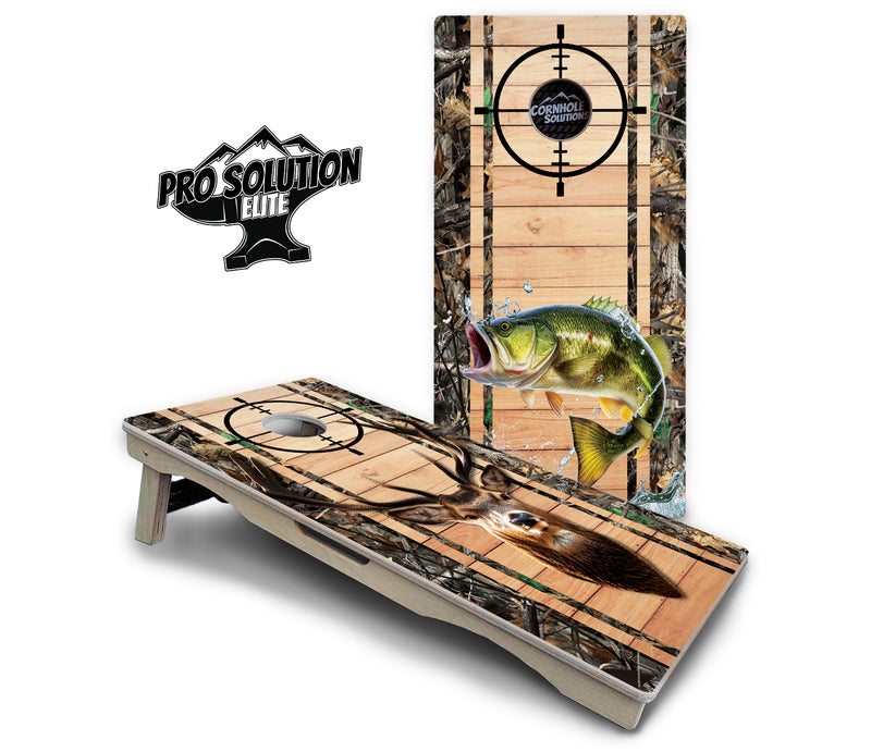 Pro Solution Elite - Scope Deer & Fish Plank Design Options - Professional Tournament Cornhole Boards 3/4" Baltic Birch - Zero Bounce Zero Movement Vertical Interlocking Braces for Extra Weight & Stability +Double Thick Legs +Airmail Blocker