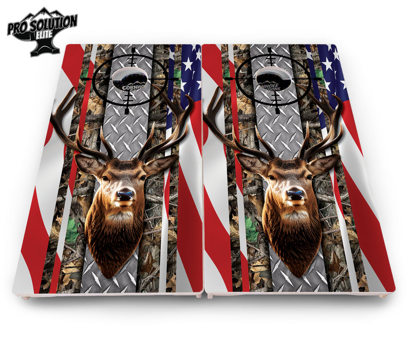 Pro Solution Elite - Scope Deer & Fish Design Options - Professional Tournament Cornhole Boards 3/4" Baltic Birch - Zero Bounce Zero Movement Vertical Interlocking Braces for Extra Weight & Stability +Double Thick Legs +Airmail Blocker