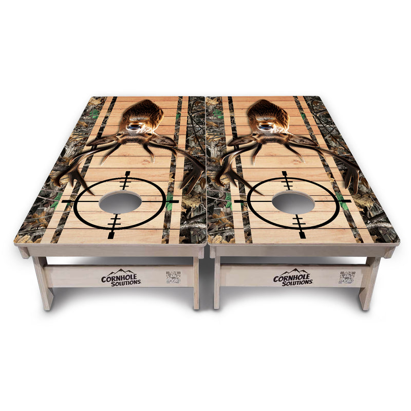 Tournament Boards - Scope Deer & Fish Plank Design Options - Professional Tournament 2'x4' Regulation Cornhole Set - 3/4″ Baltic Birch + UV Direct Print + UV Clear Coat