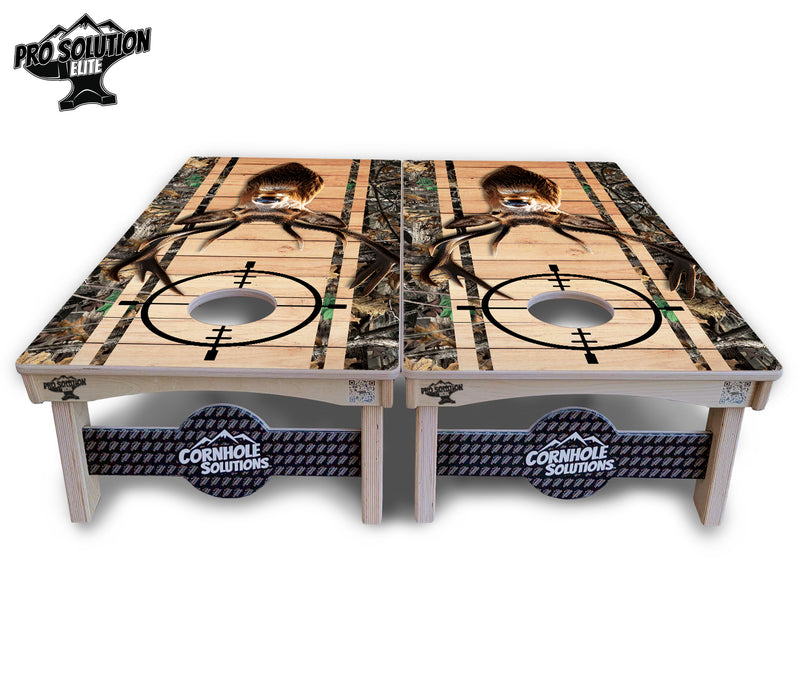 Pro Solution Elite - Scope Deer & Fish Plank Design Options - Professional Tournament Cornhole Boards 3/4" Baltic Birch - Zero Bounce Zero Movement Vertical Interlocking Braces for Extra Weight & Stability +Double Thick Legs +Airmail Blocker