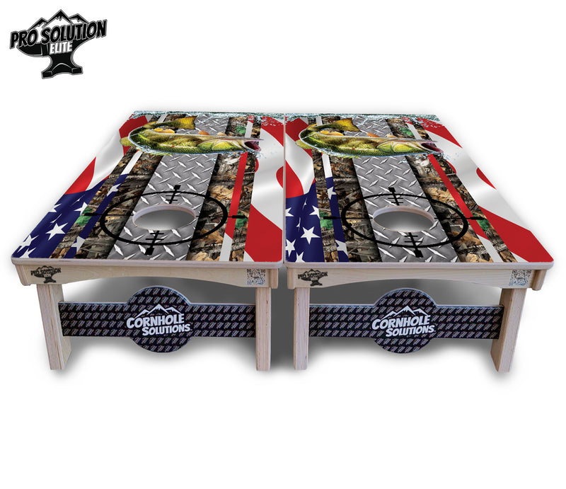 Pro Solution Elite - Scope Deer & Fish Design Options - Professional Tournament Cornhole Boards 3/4" Baltic Birch - Zero Bounce Zero Movement Vertical Interlocking Braces for Extra Weight & Stability +Double Thick Legs +Airmail Blocker