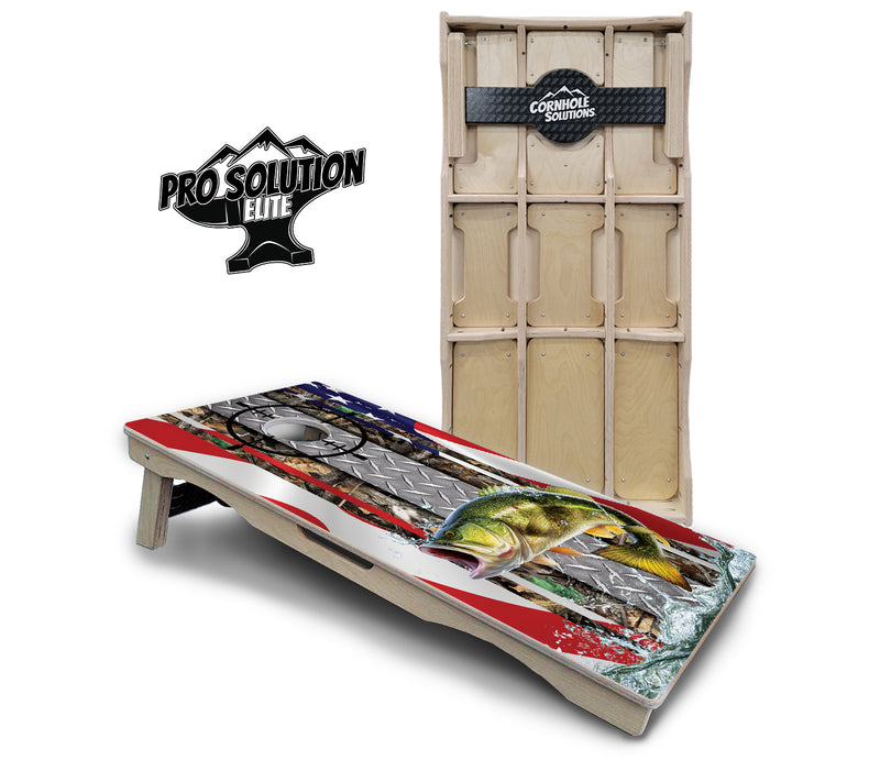 Pro Solution Elite - Scope Deer & Fish Design Options - Professional Tournament Cornhole Boards 3/4" Baltic Birch - Zero Bounce Zero Movement Vertical Interlocking Braces for Extra Weight & Stability +Double Thick Legs +Airmail Blocker