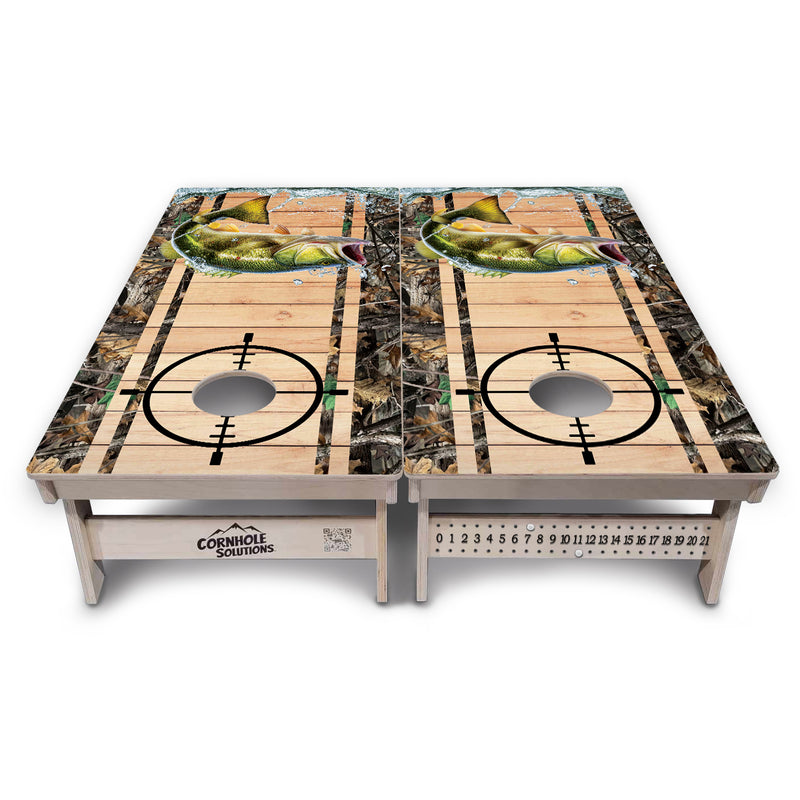 Tournament Boards - Scope Deer & Fish Plank Design Options - Professional Tournament 2'x4' Regulation Cornhole Set - 3/4″ Baltic Birch + UV Direct Print + UV Clear Coat