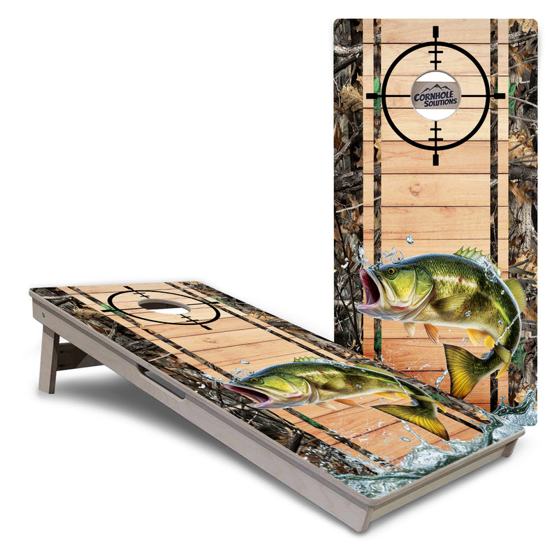 Tournament Boards - Scope Deer & Fish Plank Design Options - Professional Tournament 2'x4' Regulation Cornhole Set - 3/4″ Baltic Birch + UV Direct Print + UV Clear Coat