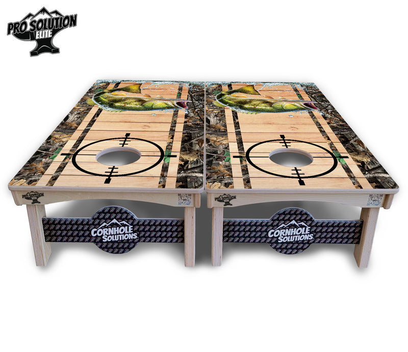 Pro Solution Elite - Scope Deer & Fish Plank Design Options - Professional Tournament Cornhole Boards 3/4" Baltic Birch - Zero Bounce Zero Movement Vertical Interlocking Braces for Extra Weight & Stability +Double Thick Legs +Airmail Blocker