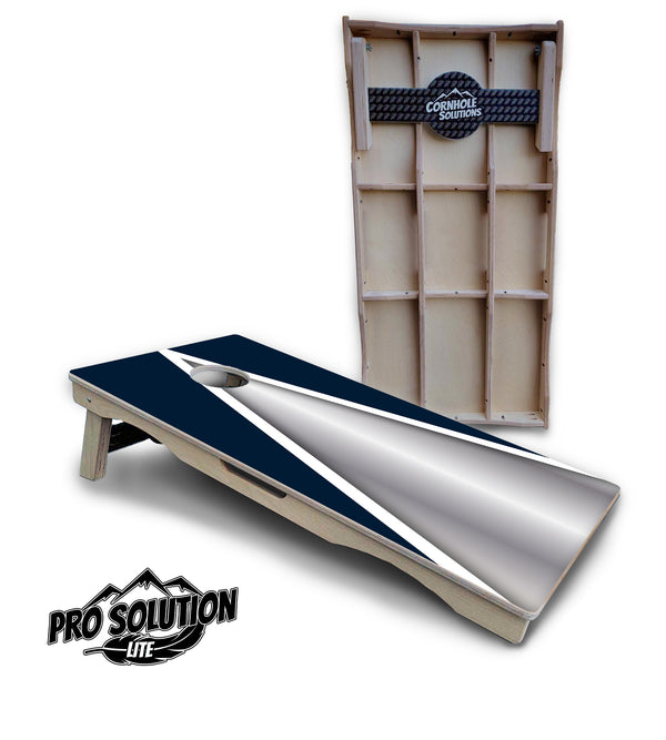 Pro Solution Lite - Silver/Blue Triangle - Professional Tournament Cornhole Boards 3/4" Baltic Birch - Zero Bounce Zero Movement Vertical Interlocking Braces for Extra Weight & Stability +Double Thick Legs +Airmail Blocker