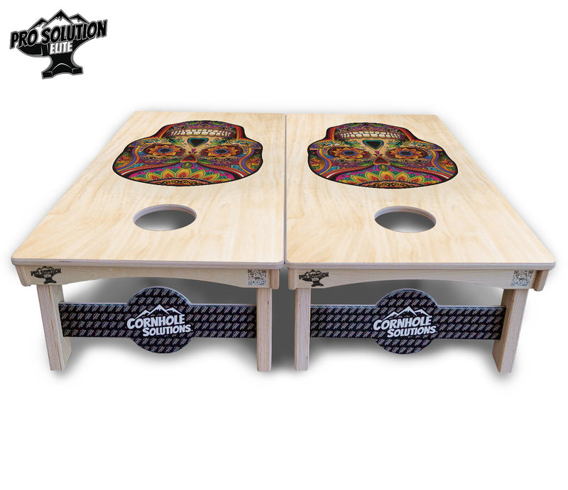 Pro Solution Elite - Sugar Skull Design Options - Professional Tournament Cornhole Boards 3/4" Baltic Birch - Zero Bounce Zero Movement Vertical Interlocking Braces for Extra Weight & Stability +Double Thick Legs +Airmail Blocker