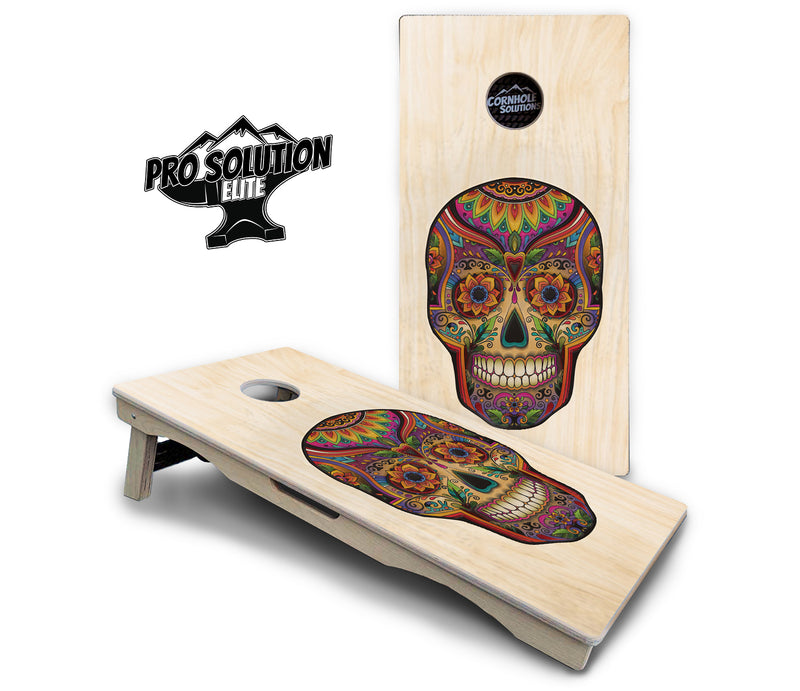 Pro Solution Elite - Sugar Skull Design Options - Professional Tournament Cornhole Boards 3/4" Baltic Birch - Zero Bounce Zero Movement Vertical Interlocking Braces for Extra Weight & Stability +Double Thick Legs +Airmail Blocker