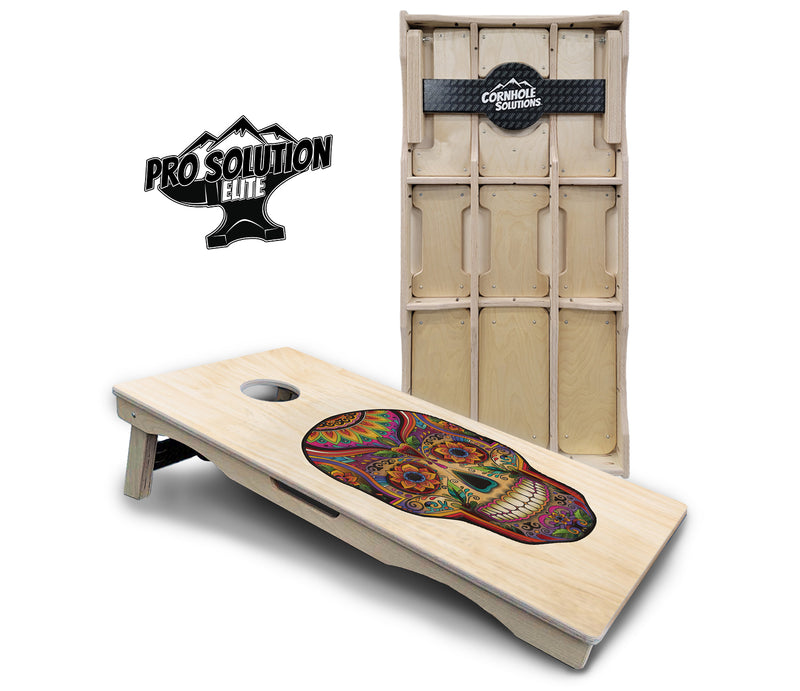 Pro Solution Elite - Sugar Skull Design Options - Professional Tournament Cornhole Boards 3/4" Baltic Birch - Zero Bounce Zero Movement Vertical Interlocking Braces for Extra Weight & Stability +Double Thick Legs +Airmail Blocker