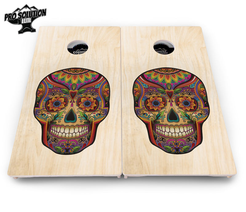 Pro Solution Elite - Sugar Skull Design Options - Professional Tournament Cornhole Boards 3/4" Baltic Birch - Zero Bounce Zero Movement Vertical Interlocking Braces for Extra Weight & Stability +Double Thick Legs +Airmail Blocker