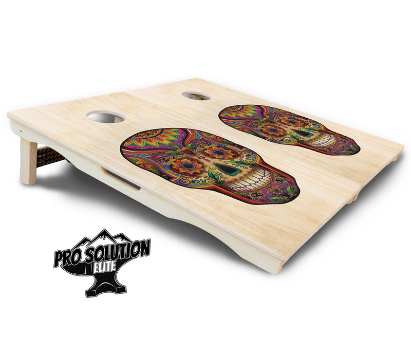 Pro Solution Elite - Sugar Skull Design Options - Professional Tournament Cornhole Boards 3/4" Baltic Birch - Zero Bounce Zero Movement Vertical Interlocking Braces for Extra Weight & Stability +Double Thick Legs +Airmail Blocker