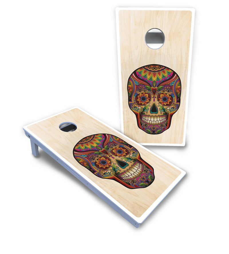 Waterproof - Sugar Skull Design Options - All Weather Boards "Outdoor Solution" 18mm(3/4")Direct UV Printed - Regulation 2' by 4' Cornhole Boards (Set of 2 Boards) Double Thick Legs, with Leg Brace & Dual Support Braces!